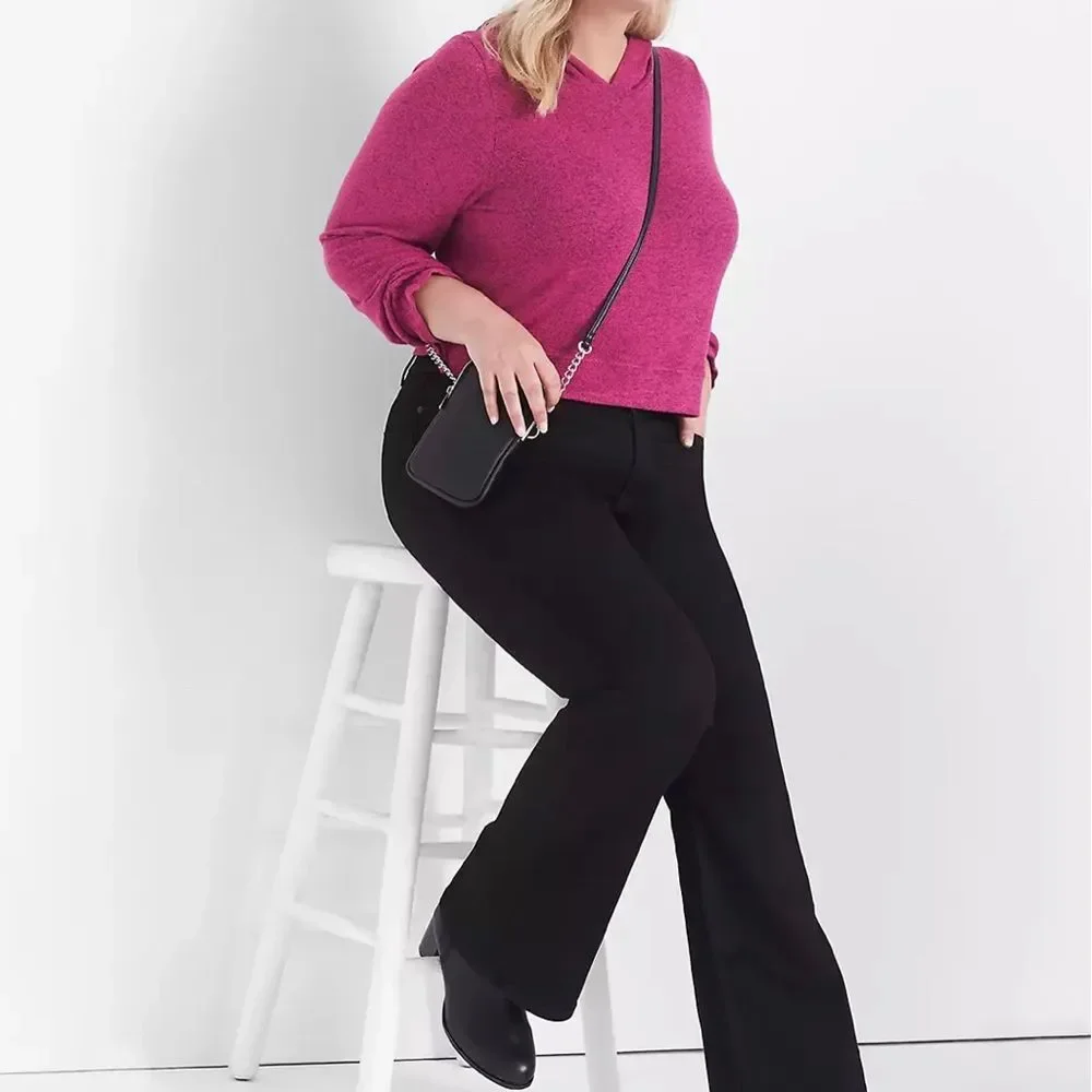 Lane Bryant hot pink relaxed long blouson sleeve hoodie crop sweater size 14/16